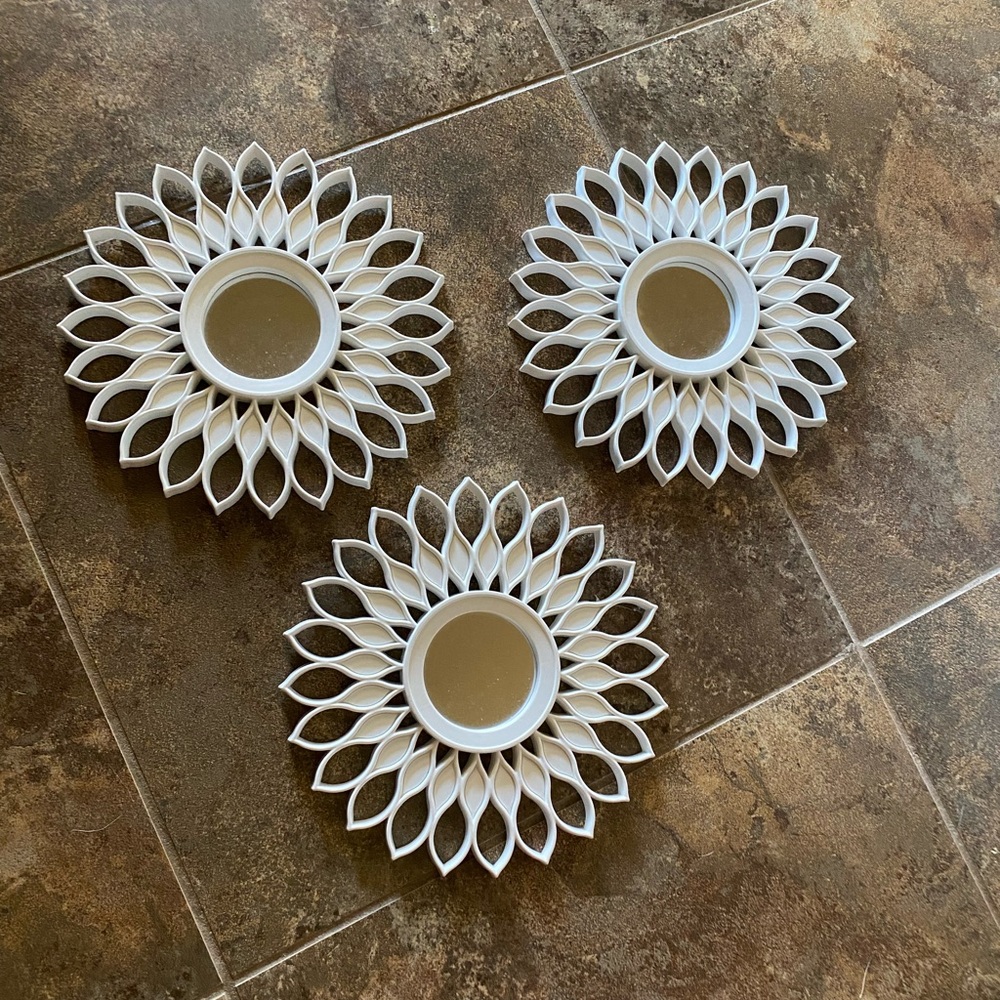 Trio of MCM flower mirrors 10” round NWOT
